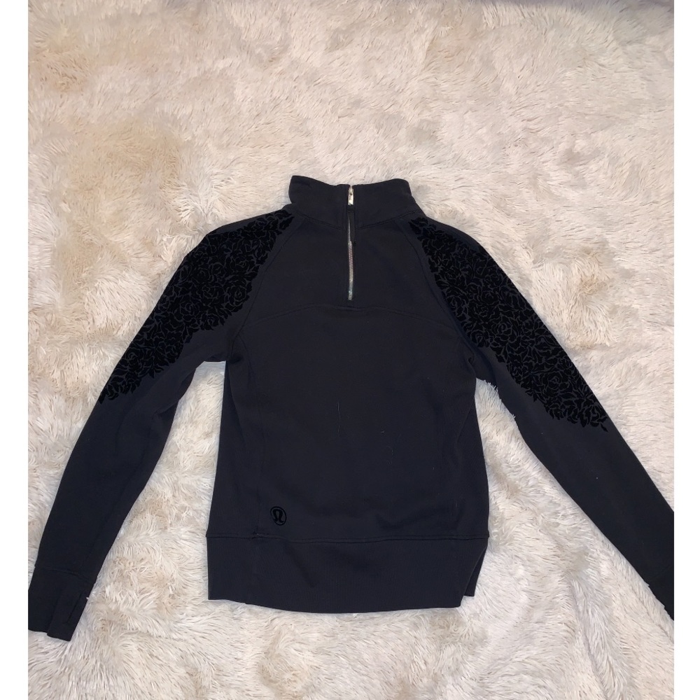 Lululemon black 3/4 zip sweatshirt velvet detail
